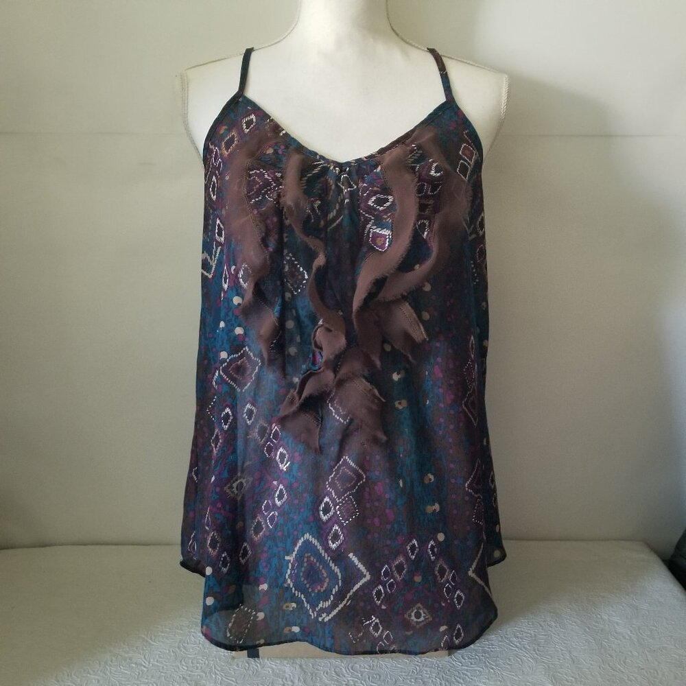 Urban Behavior Women M Boho Celestial Racer Back Sheer Purple Blue Brown Tank To